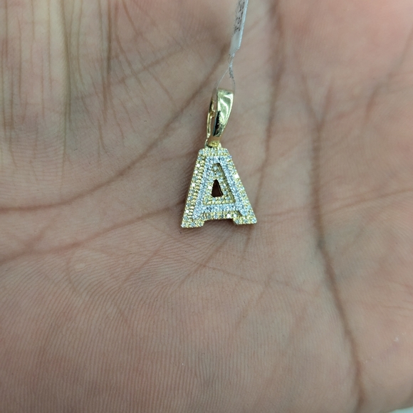 Real Natural Diamond 10kt Yellow Gold Two-tone Bubble Style Initial A Pendant